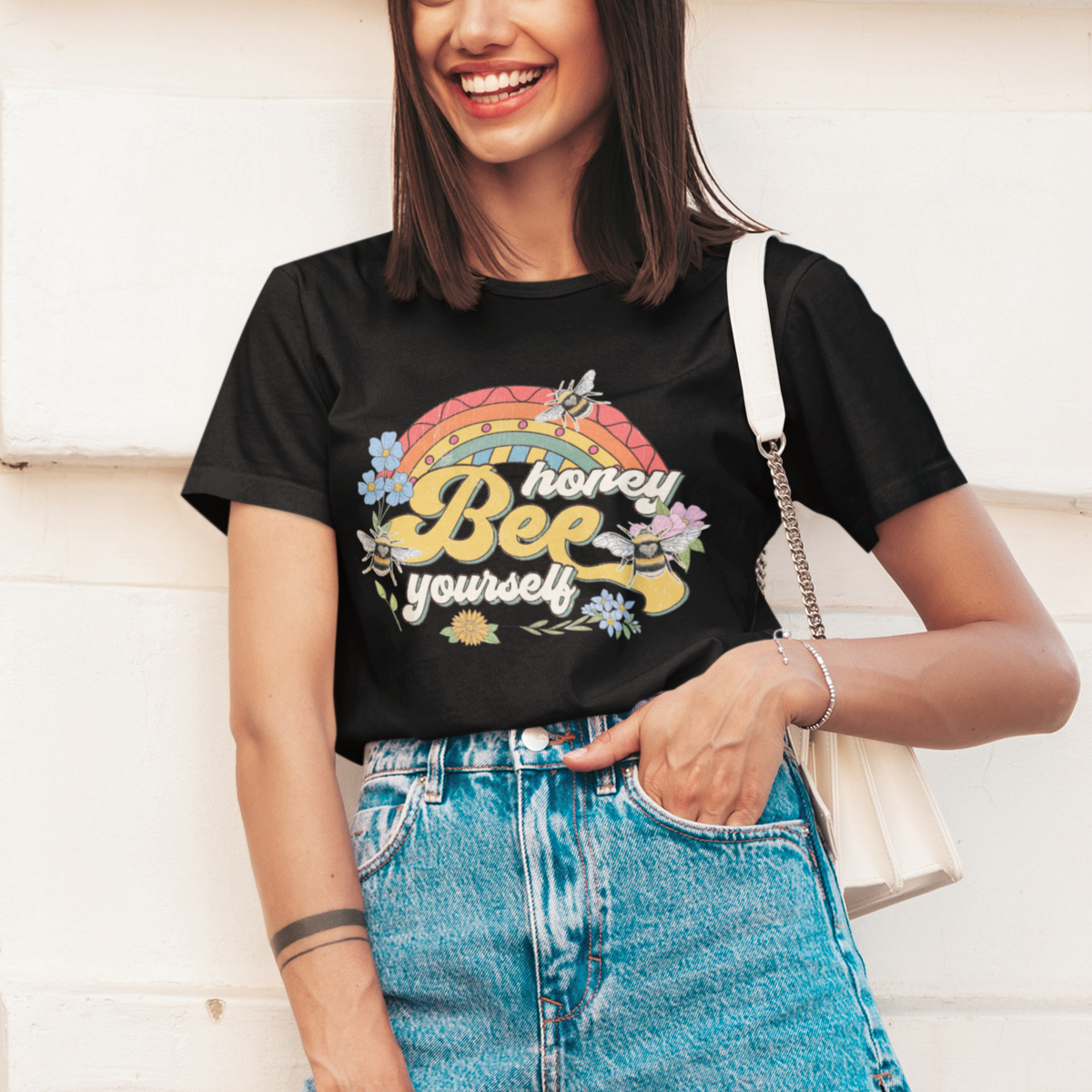 Aesthetic Cottagecore Honey Bee Be Yourself Inspirational Botanical Bumble Bee T-Shirt For Women, Bee Lover Gifts For Insect Lover, Nature Lover T Shirt For Women - Wonder Print Shop