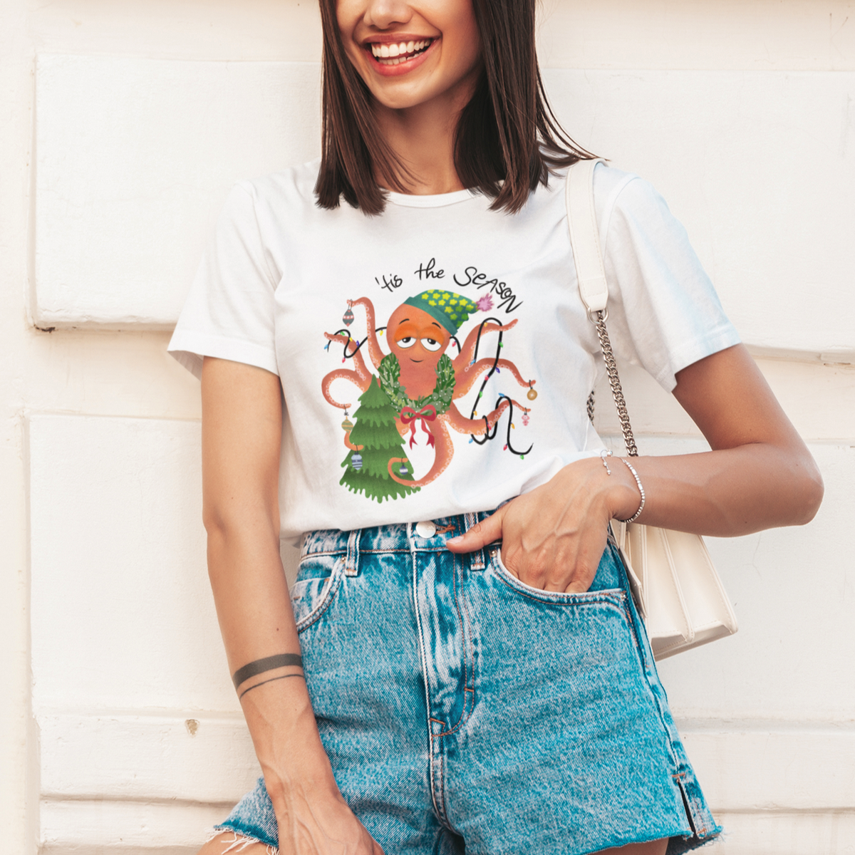 Octopus Tis The Season Christmas Tree T Shirt For Women - Wonder Print Shop