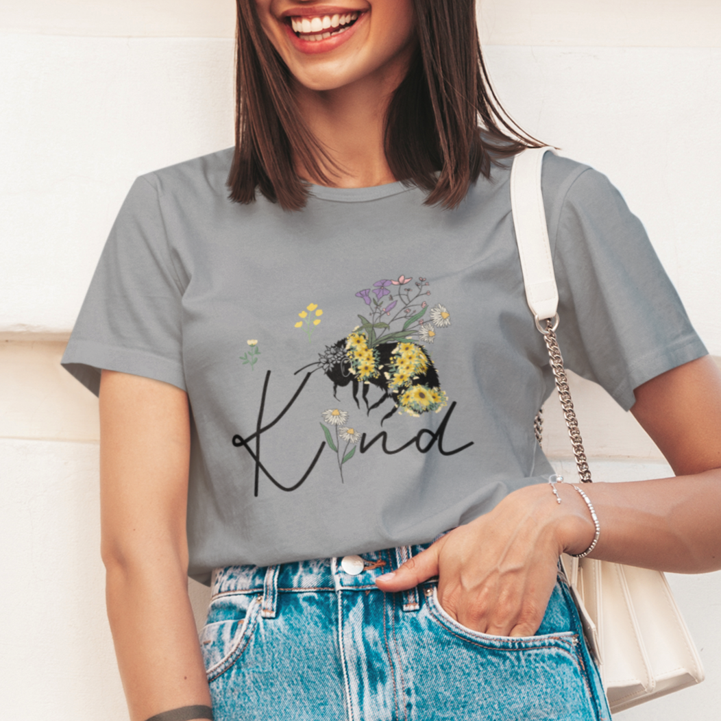 Floral Bee Be Kind Aesthetic Cottagecore T Shirt For Women - Wonder Print Shop