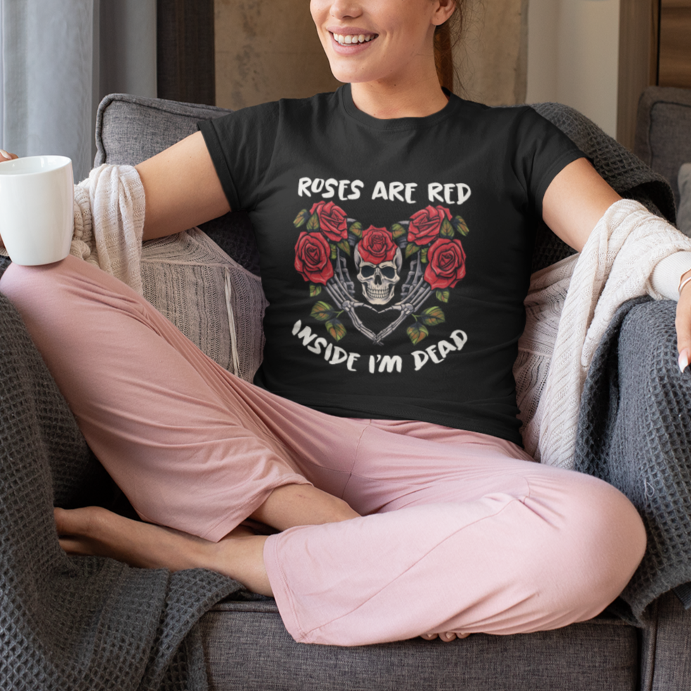 Valentine's Day T Shirt Roses are Red Inside I'm Dead Skeleton Heart Shape - Wonder Print Shop