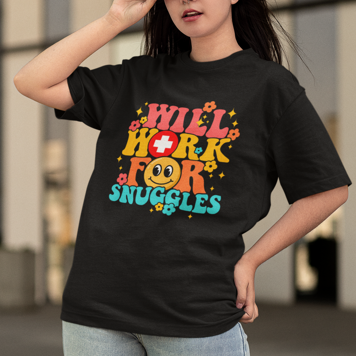 Funny Nurse T Shirt For Women Retro Groovy Will Work For Snuggles Comfy Nicu Nurse Neonatal Nurse Life, Nurse Appreciation Gift for Nurse Week - Wonder Print Shop