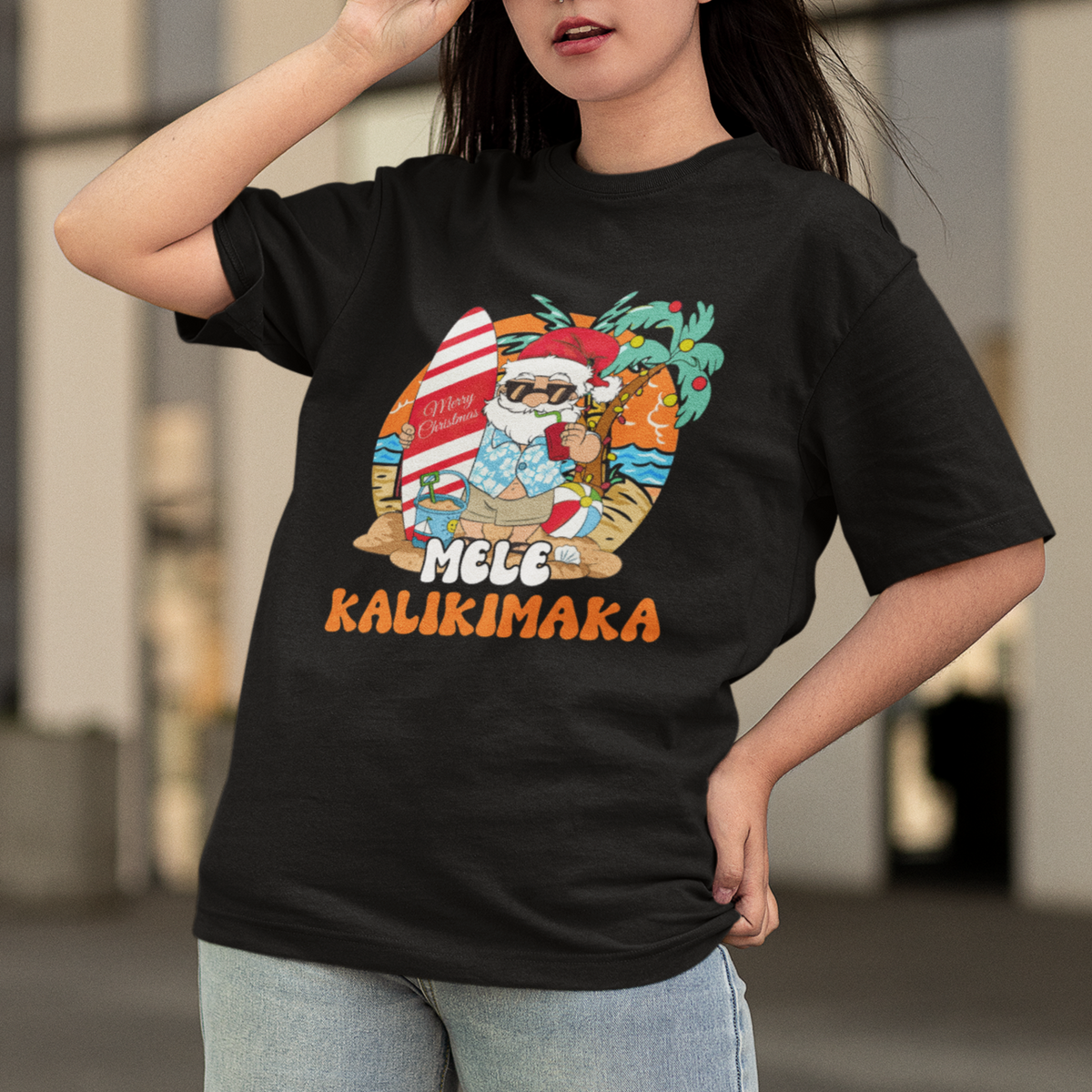 Christmas in July T Shirt Mele Kalikimaka Palm Tree Hawaiian Santa Christmas In July - Wonder Print Shop