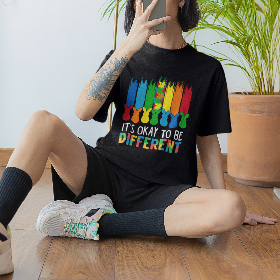 Autism Awareness T Shirt It's OK To Be Different Puzzle Easter Bunny - Wonder Print Shop