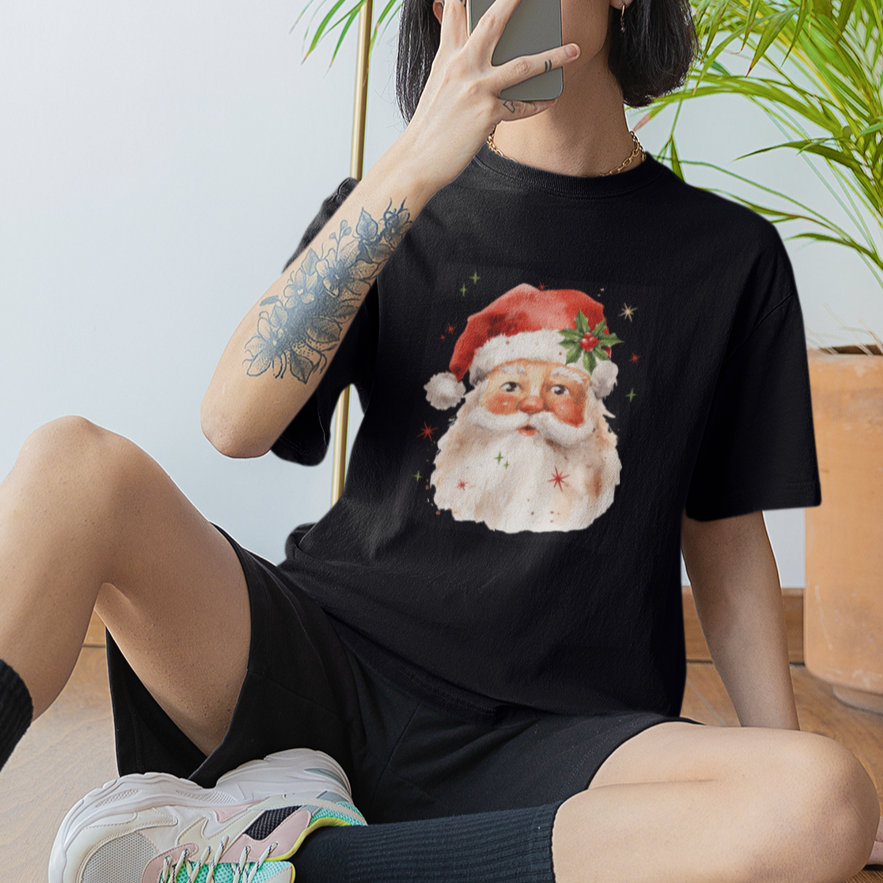 Retro Vintage Christmas Santa Claus Face Xmas Old Fashioned T Shirt - Wonder Print Shop