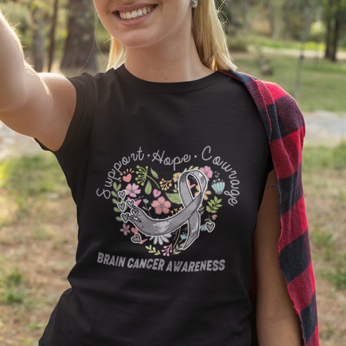 Brain Cancer T Shirt Brain Cancer Awareness Support Hope Courage Grey Ribbon - Wonder Print Shop