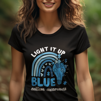 Autism Awareness T Shirt Light It Up Blue Rainbow Puzzle Piece - Wonder Print Shop
