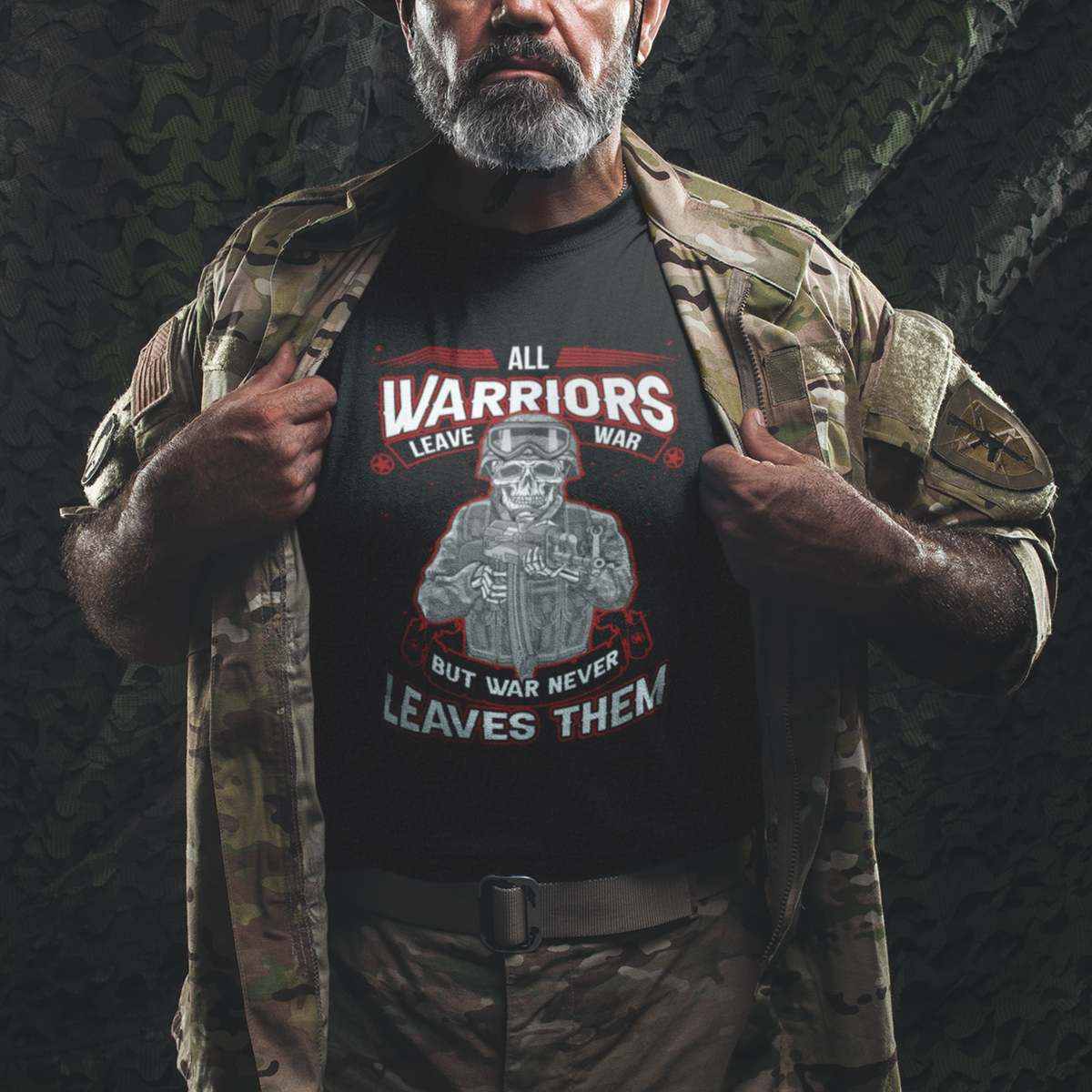 Veteran PTSD T Shirt All Warriors Leave War But War Never Leaves Them Skeleton Soldier - Wonder Print Shop