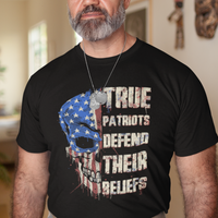 True Patriots Defends Their Beliefs American Patriotic Spirit American Flag Skull T Shirt - Wonder Print Shop