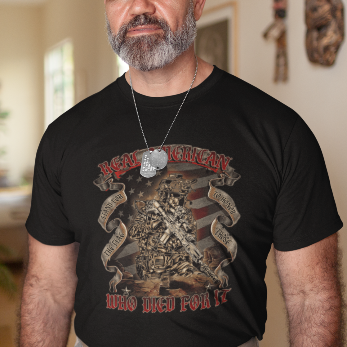 American Memorial T Shirt Real American Stand For The Flag Honor Who Died For It - Wonder Print Shop
