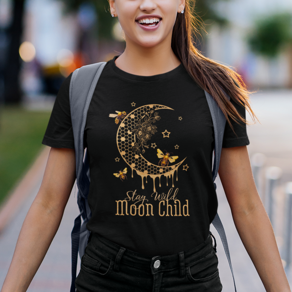 Aesthetic Cottagecore Stay Wild Moon Child Bee Mystic Moon Spiritual Shirt, Bee T-shirt, Bee Lover Gift, Insect Shirts, Spiritual T Shirt For Women - Wonder Print Shop