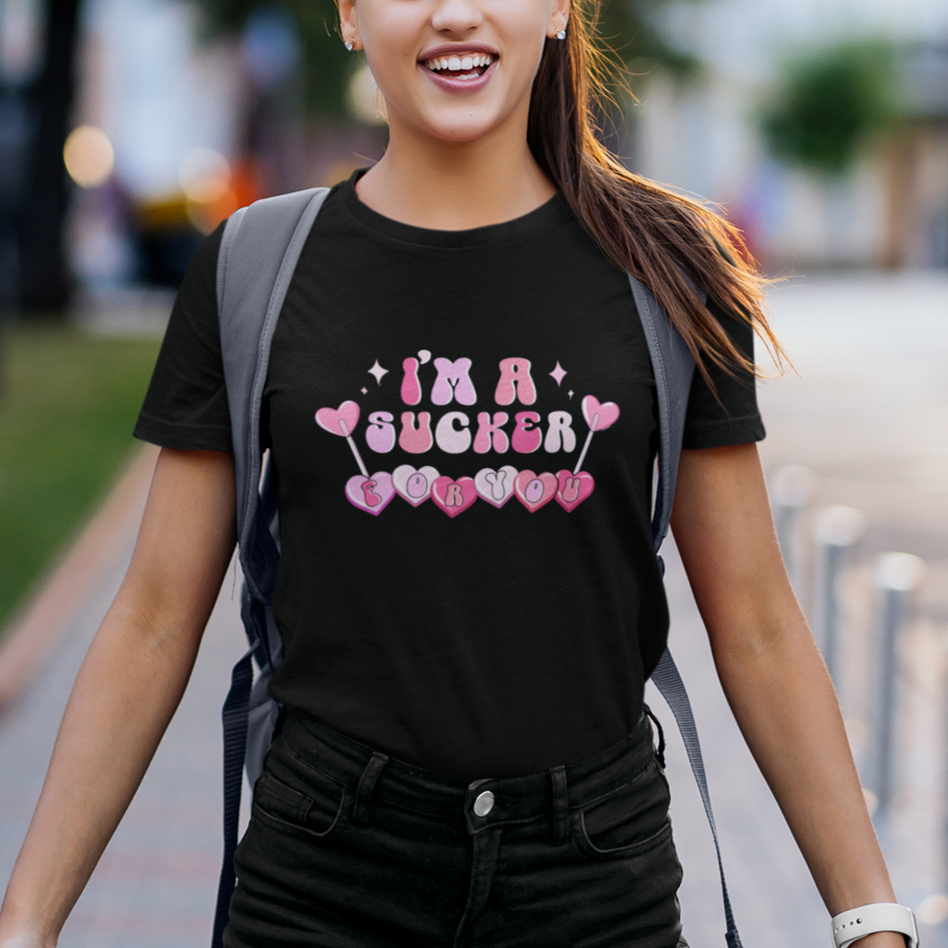 Valentine's Day T Shirt I'm A Sucker For You Heart Candy Lollipop - Wonder Print Shop