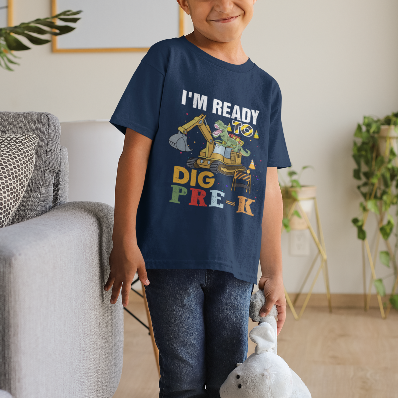Pre K Dinosaur T Shirt For Kid I'm Ready To Dig Pre Kindergarten Construction Excavator - Wonder Print Shop