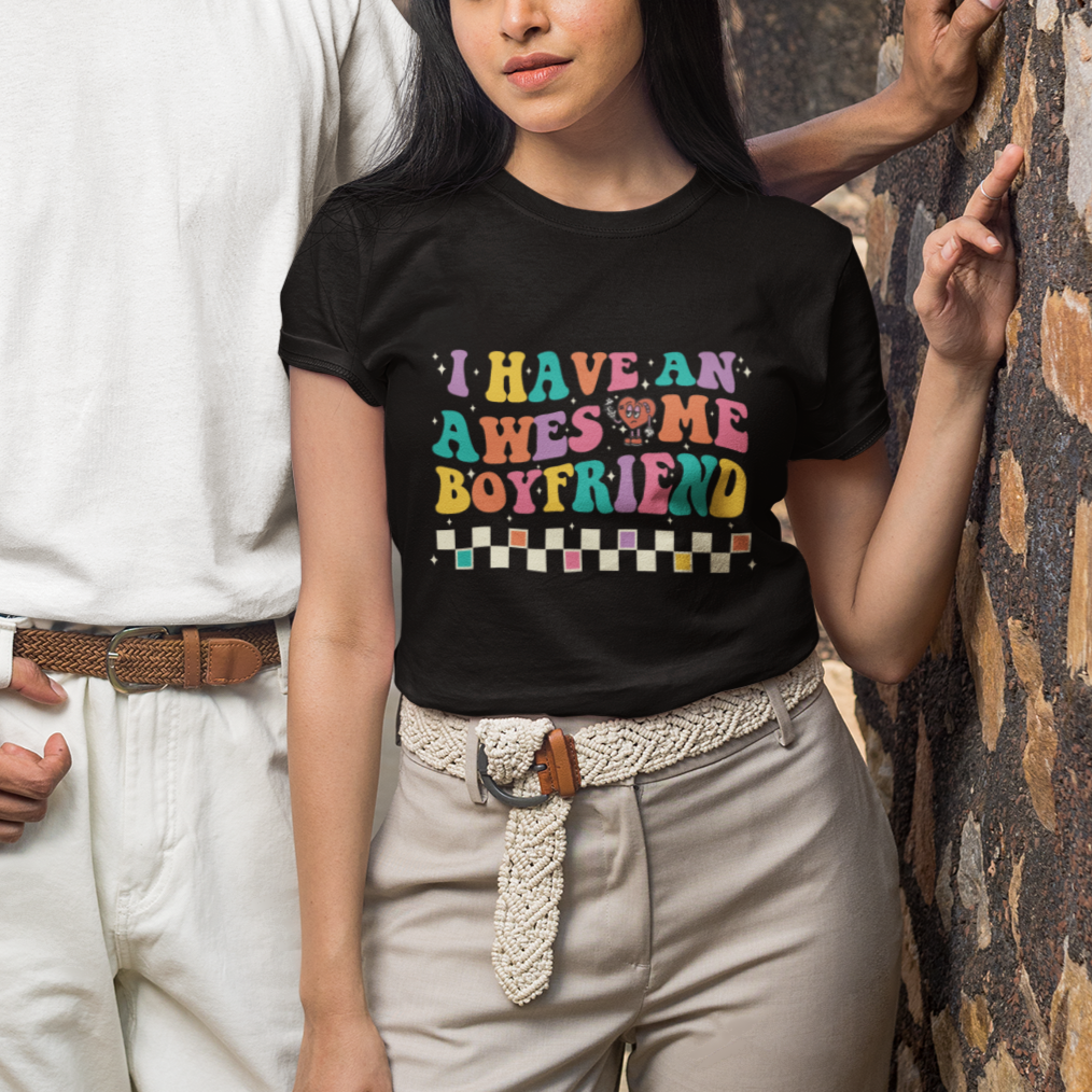 Valentine's Day T Shirt For Women I Have An Awesome Boyfriend Ugly Heart Retro Groovy - Wonder Print Shop