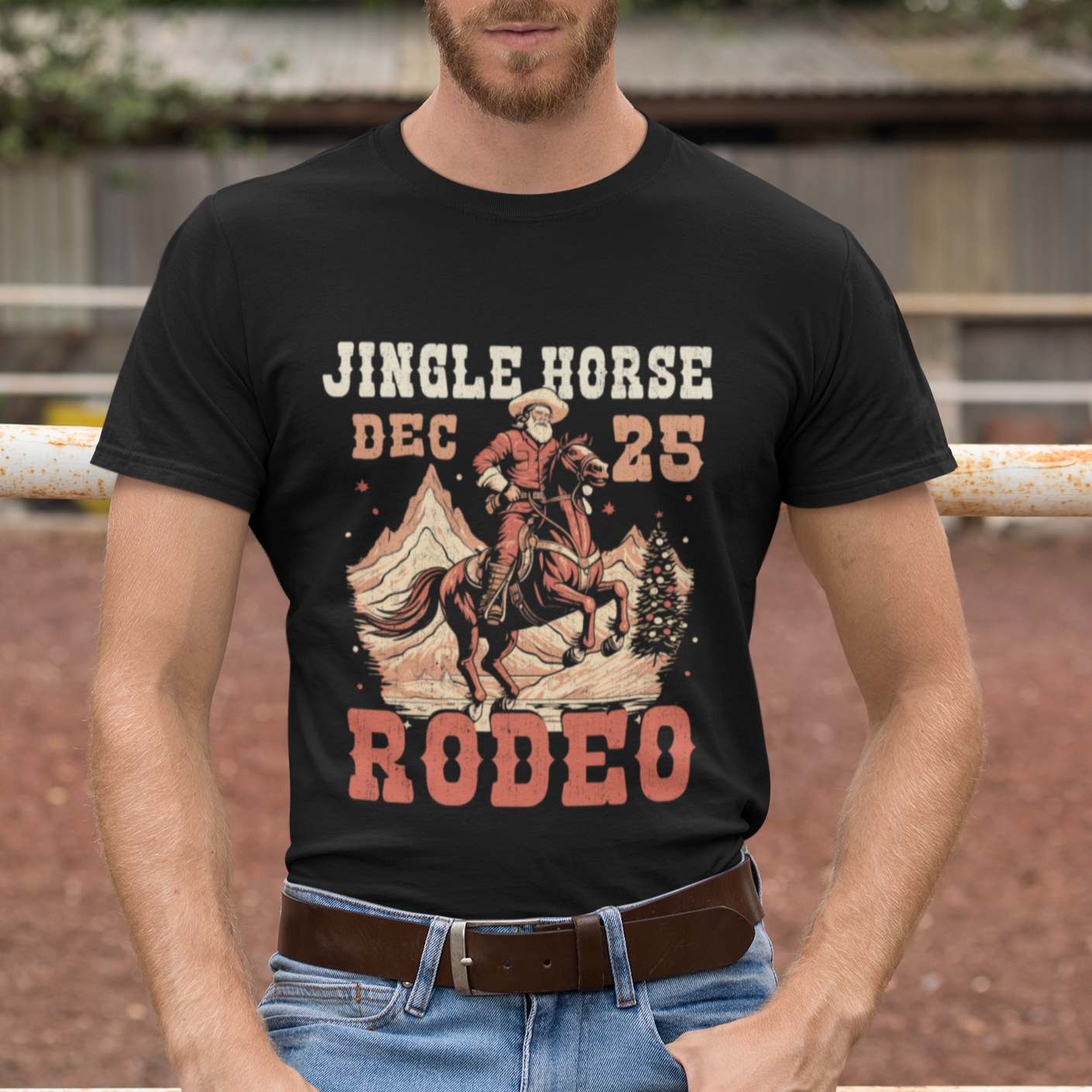 Vintage Jingle Horse Rodeo Funny Howdy Western Christmas T Shirt TS09