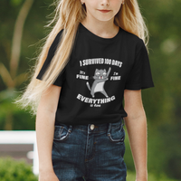 100th Day Of School T Shirt For Kid Funny Cat Everything Is Fine I Survived 100 Days - Wonder Print Shop