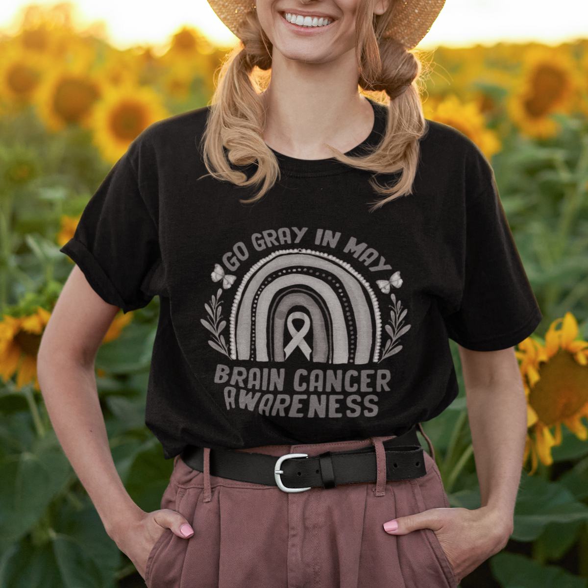 Brain Cancer T Shirt Brain Cancer Awareness Shirt Go Gray In May Ribbon Rainbow - Wonder Print Shop