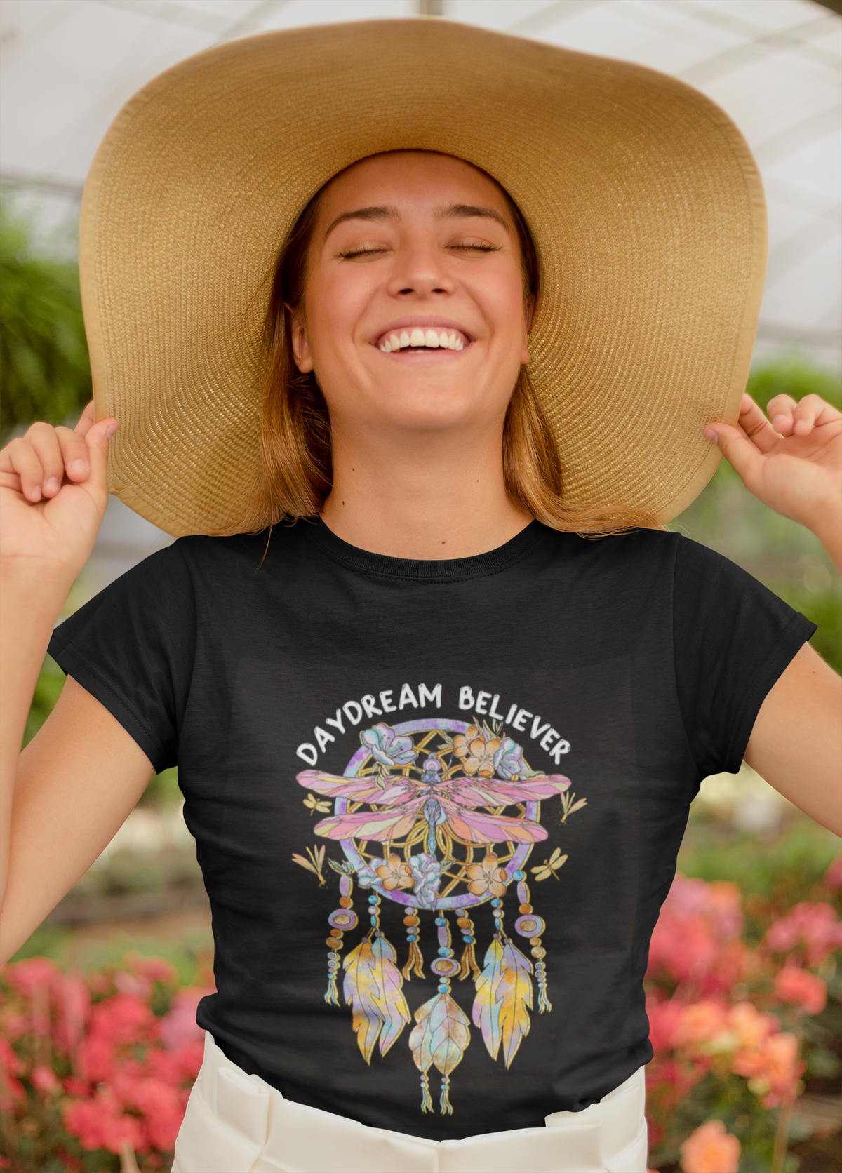 Dragonfly Daydream Believer Floral Dreamcatcher Motivational T Shirt - Wonder Print Shop