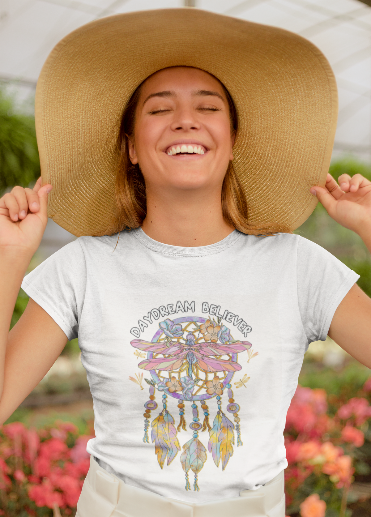 Dragonfly Daydream Believer Floral Dreamcatcher Motivational T Shirt - Wonder Print Shop