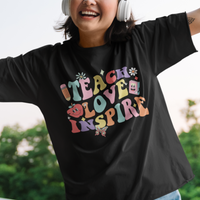 Teacher T Shirt Back To School Teach Love Inspire Retro Teachers Groovy - Wonder Print Shop