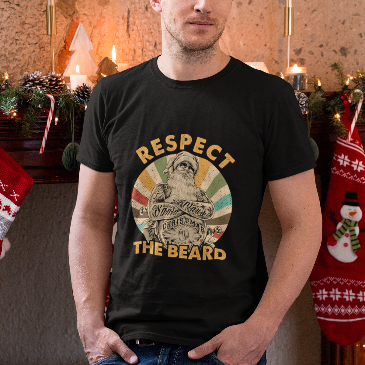 Christmas T Shirt Respect The Beard Cool Santa - Wonder Print Shop