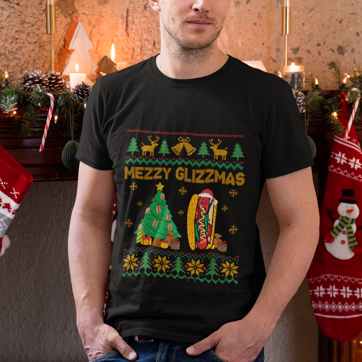 Merry Glizzmas T Shirt Funny Hotdog Xmas Tree Hot Ugly Christmas - Wonder Print Shop