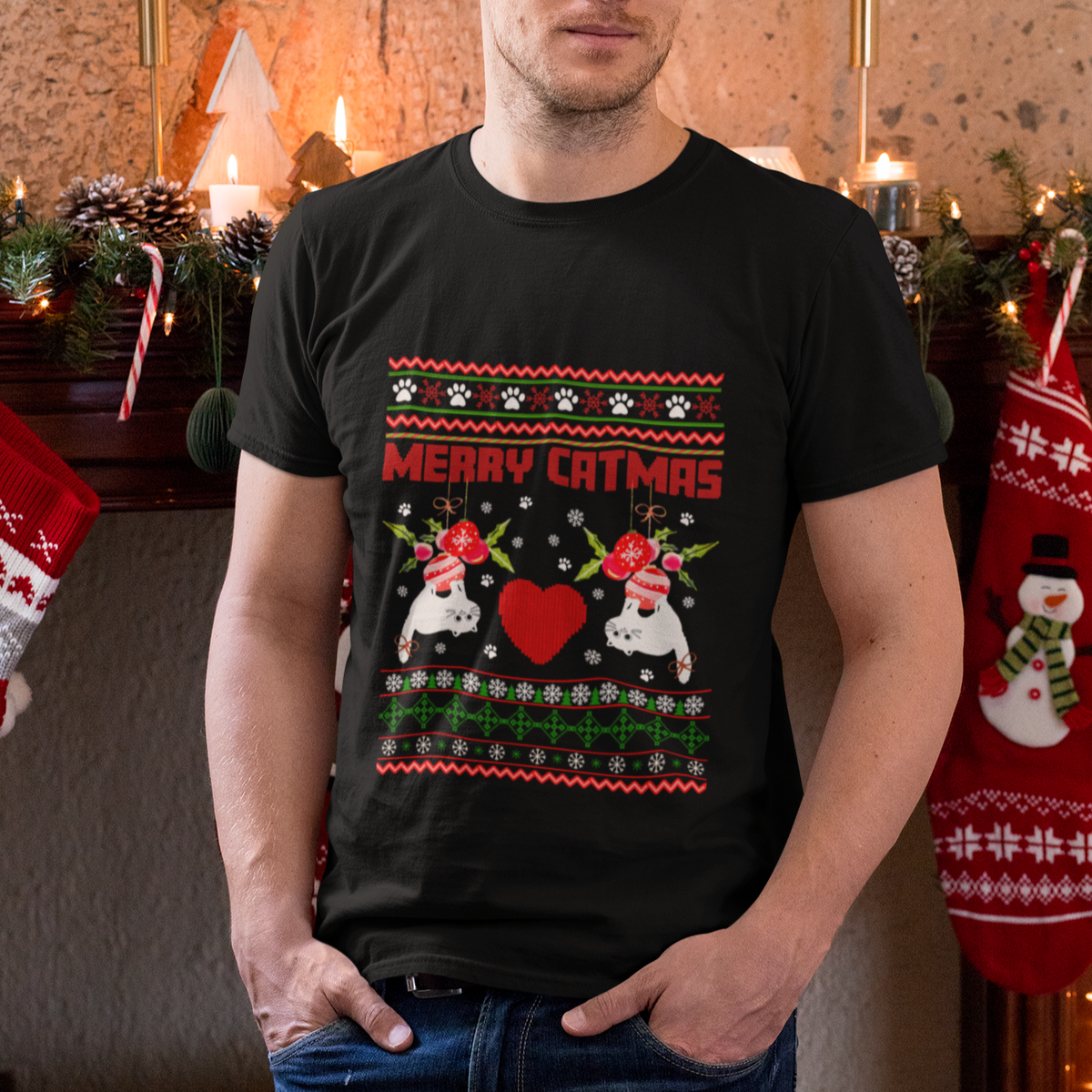 Merry Catmas Funny Cat Christmas T Shirt - Wonder Print Shop