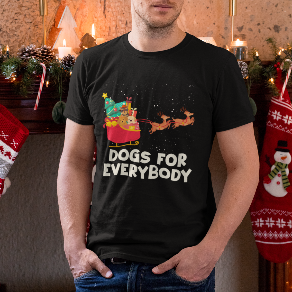 Dogs For Everybody Christmas Sleigh Funny Xmas T Shirt - Wonder Print Shop