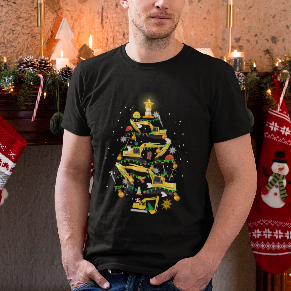 Santa Reindeer Riding Monster Truck Christmas Tree T Shirt - Wonder Print Shop