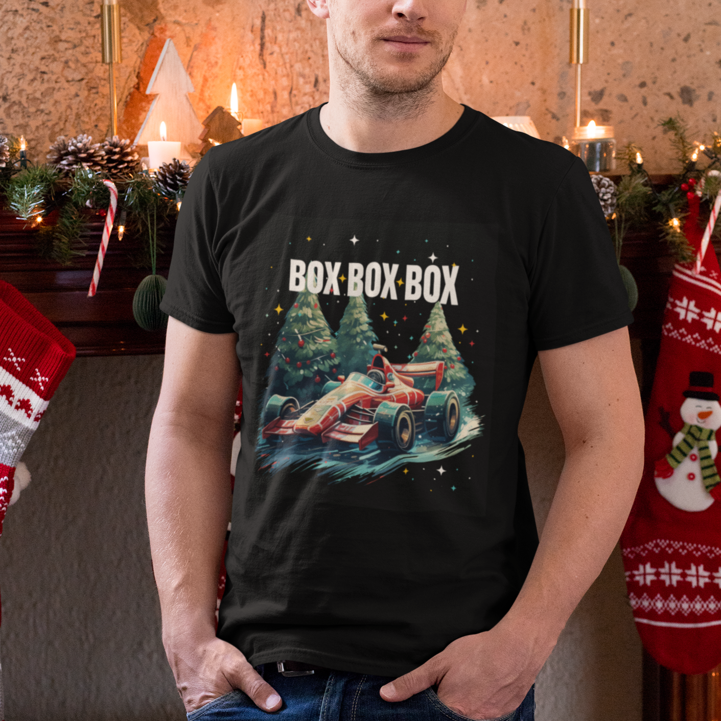 Car Racing Christmas Box Box Box Xmas Tree Colorful Light T Shirt - Wonder Print Shop