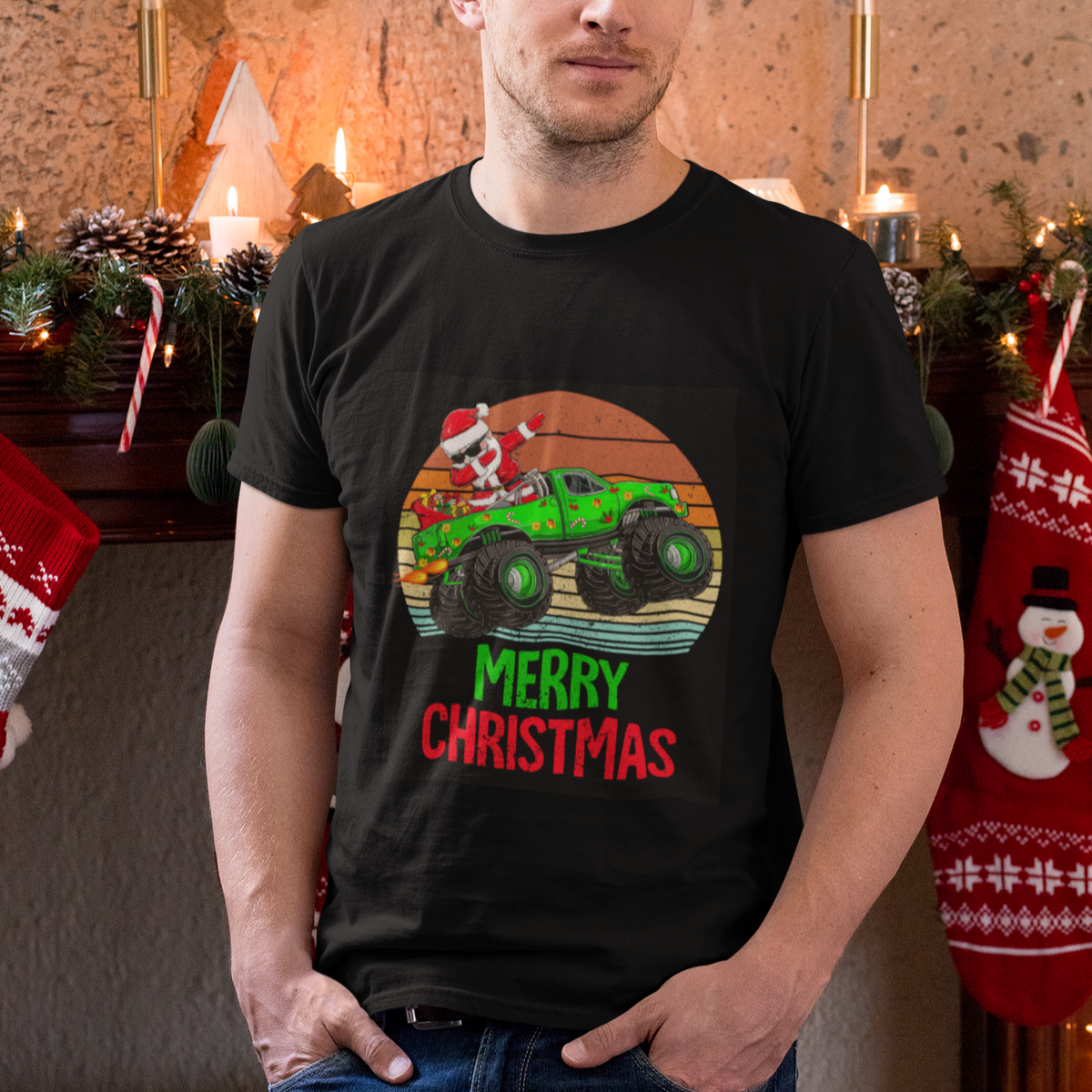 Merry Christmas Santa Monster Truck Dabbing T Shirt - Wonder Print Shop