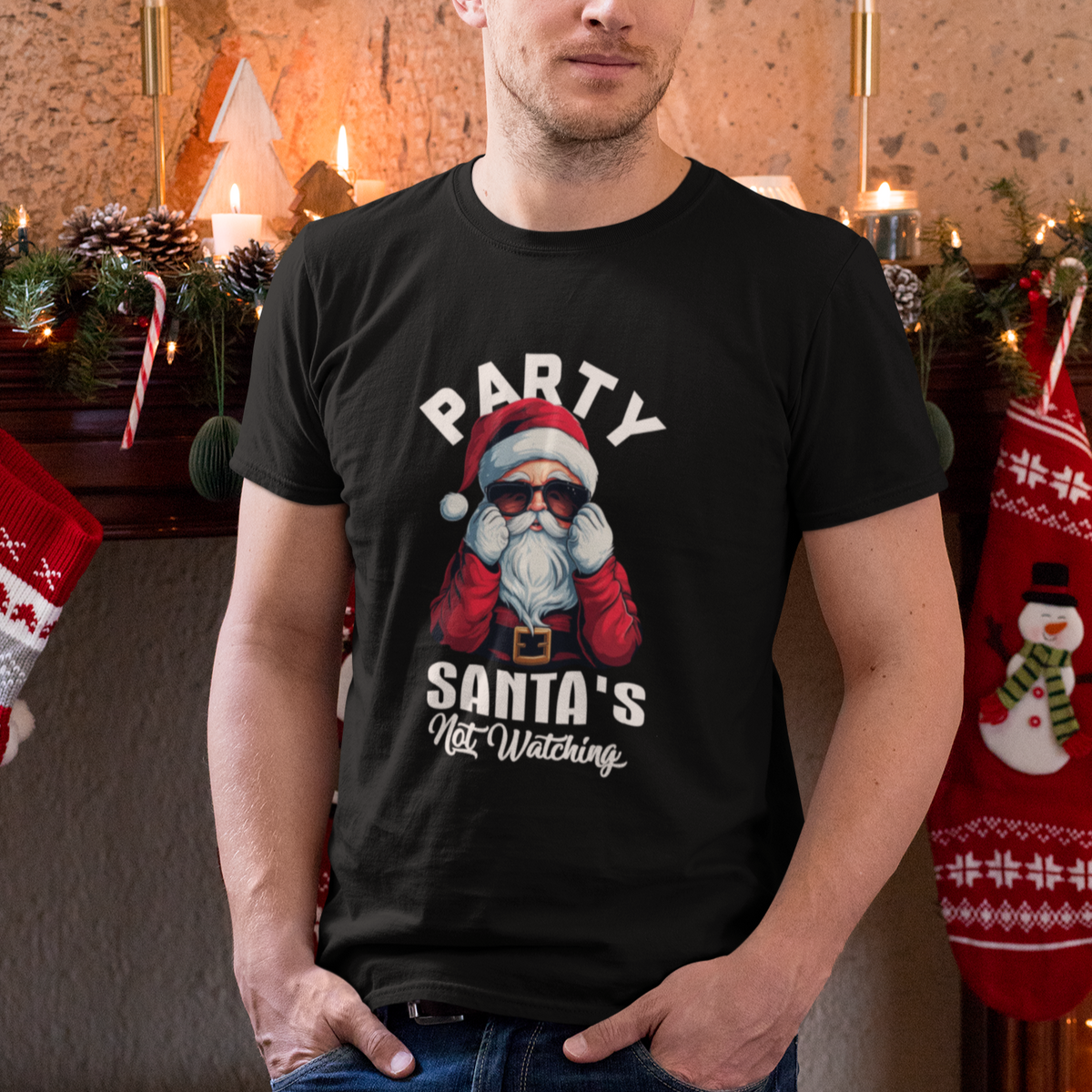 Christmas T Shirt Party Like Santa's Not Watching Funny Santa Sunglas - Wonder Print Shop