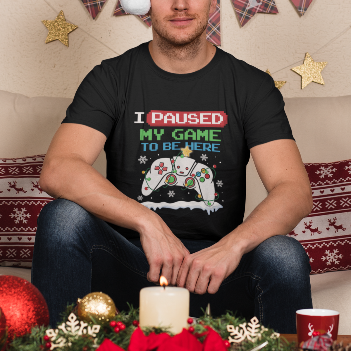 Christmas Gamer I Paused My Game To Be Here T Shirt - Wonder Print Shop