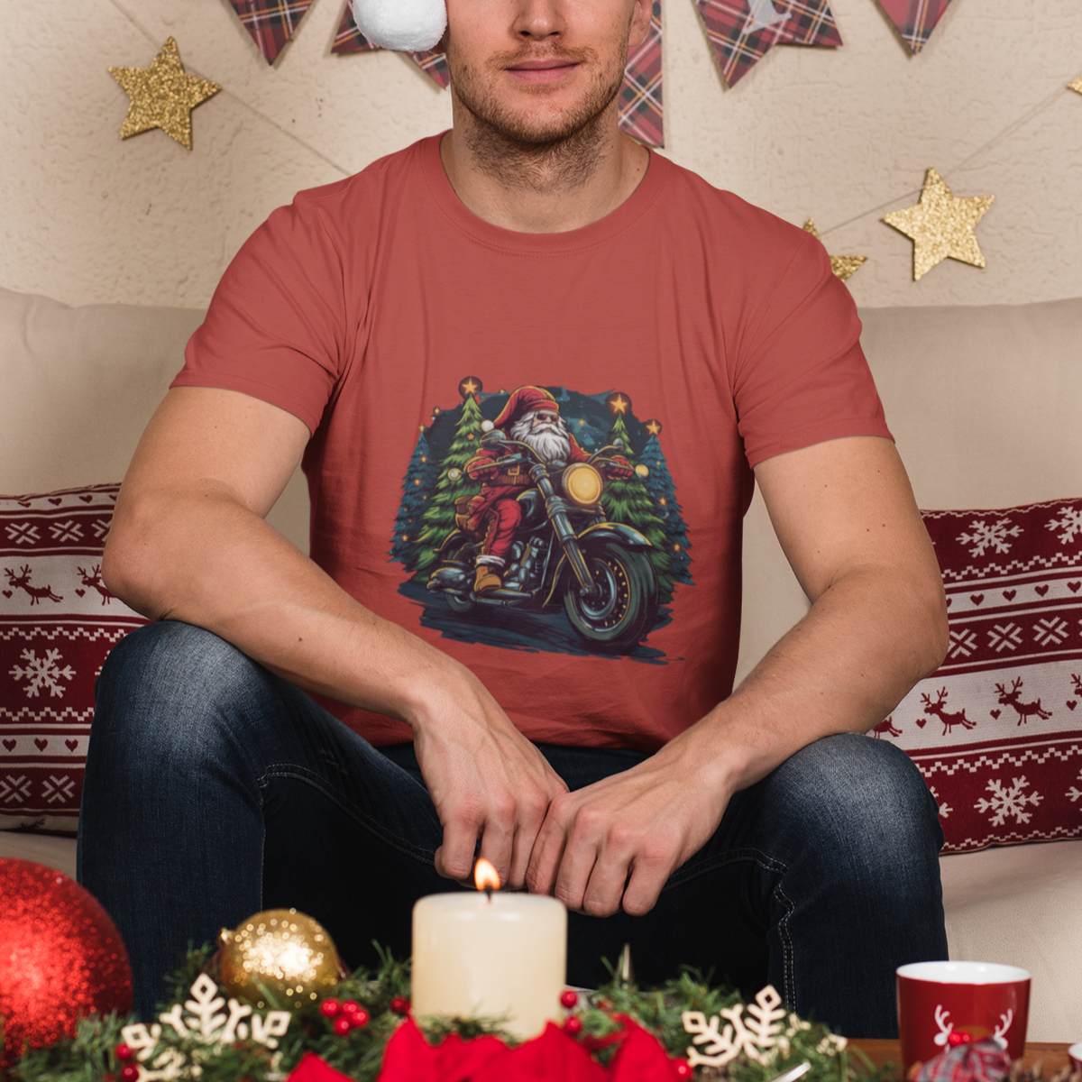 Santa Claus Biker T Shirt Riding Motorcycle Christmas - Wonder Print Shop