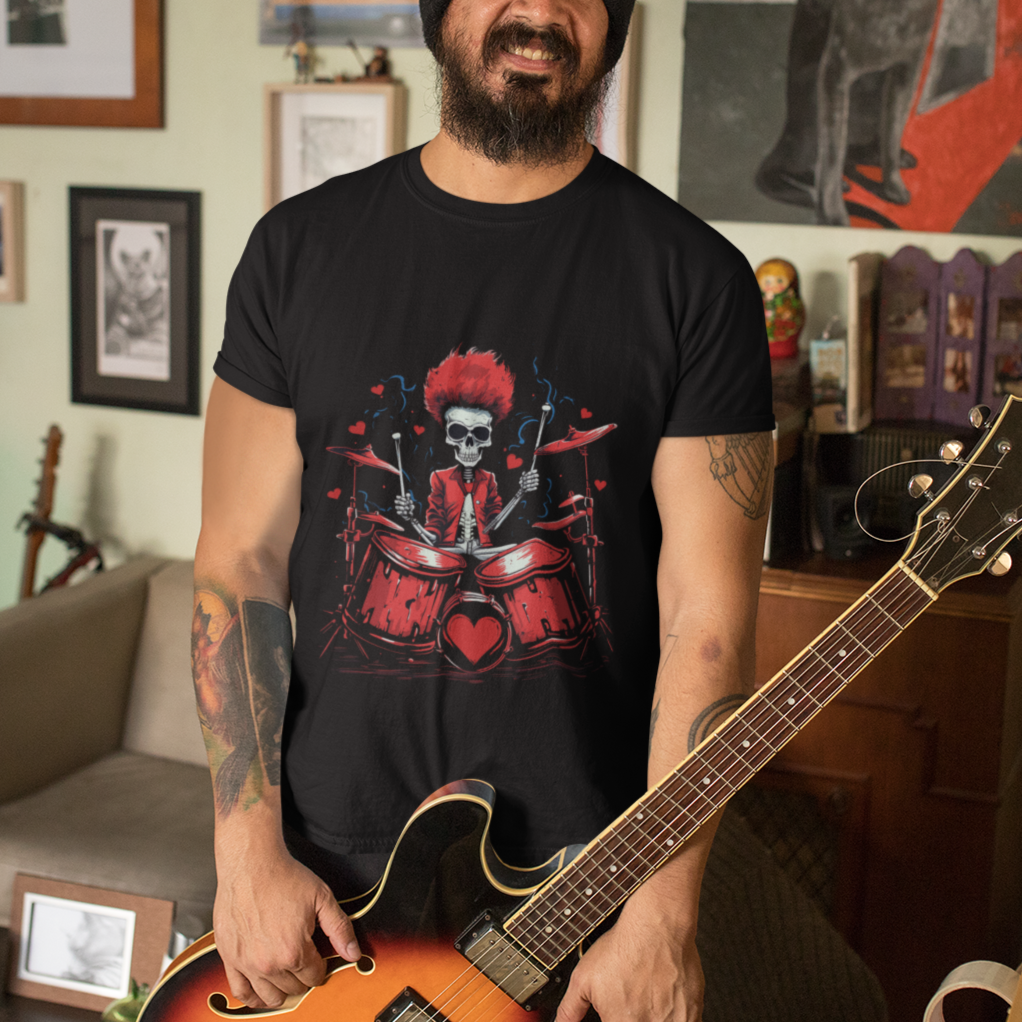 Valentine's Day T Shirt Cool Skeleton Drummer Rock Lover - Wonder Print Shop