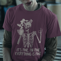 Funny Skeleton T Shirt It's Fine I'm Fine Everything's Fine Never Better Drinking Coffee - Wonder Print Shop