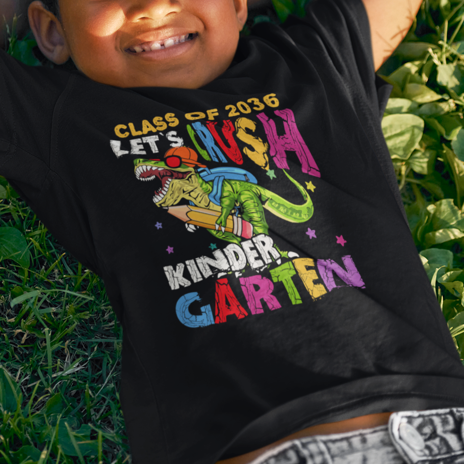 Kindergarten Graduate T Shirt For Kid Dinousaur Class Of 2036 Let's Crush Kinder - Wonder Print Shop