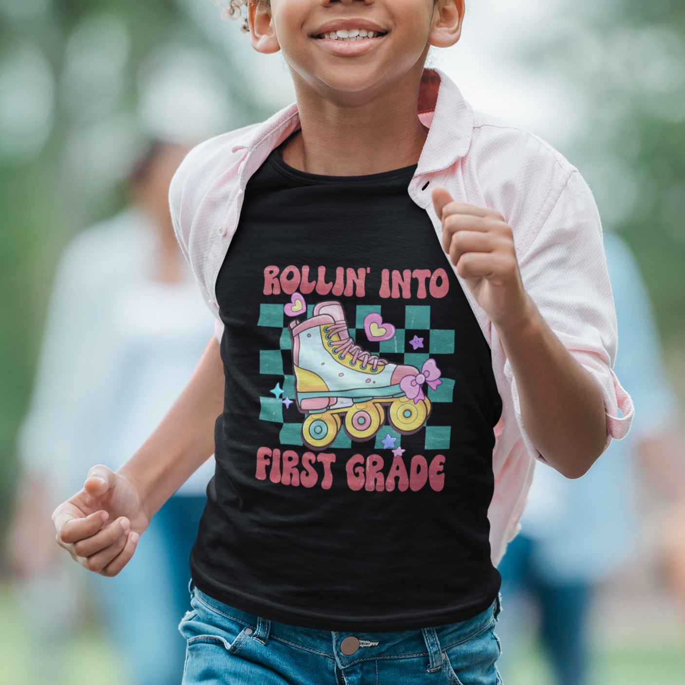 1st Grade T Shirt For Kid Rolling Into First Grade Roller Skate Back To School Girls - Wonder Print Shop