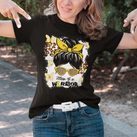 Childhood Cancer Awareness T Shirt Mom Of A Warrior Messy Bun Gold Ribbon Support Squad - Wonder Print Shop