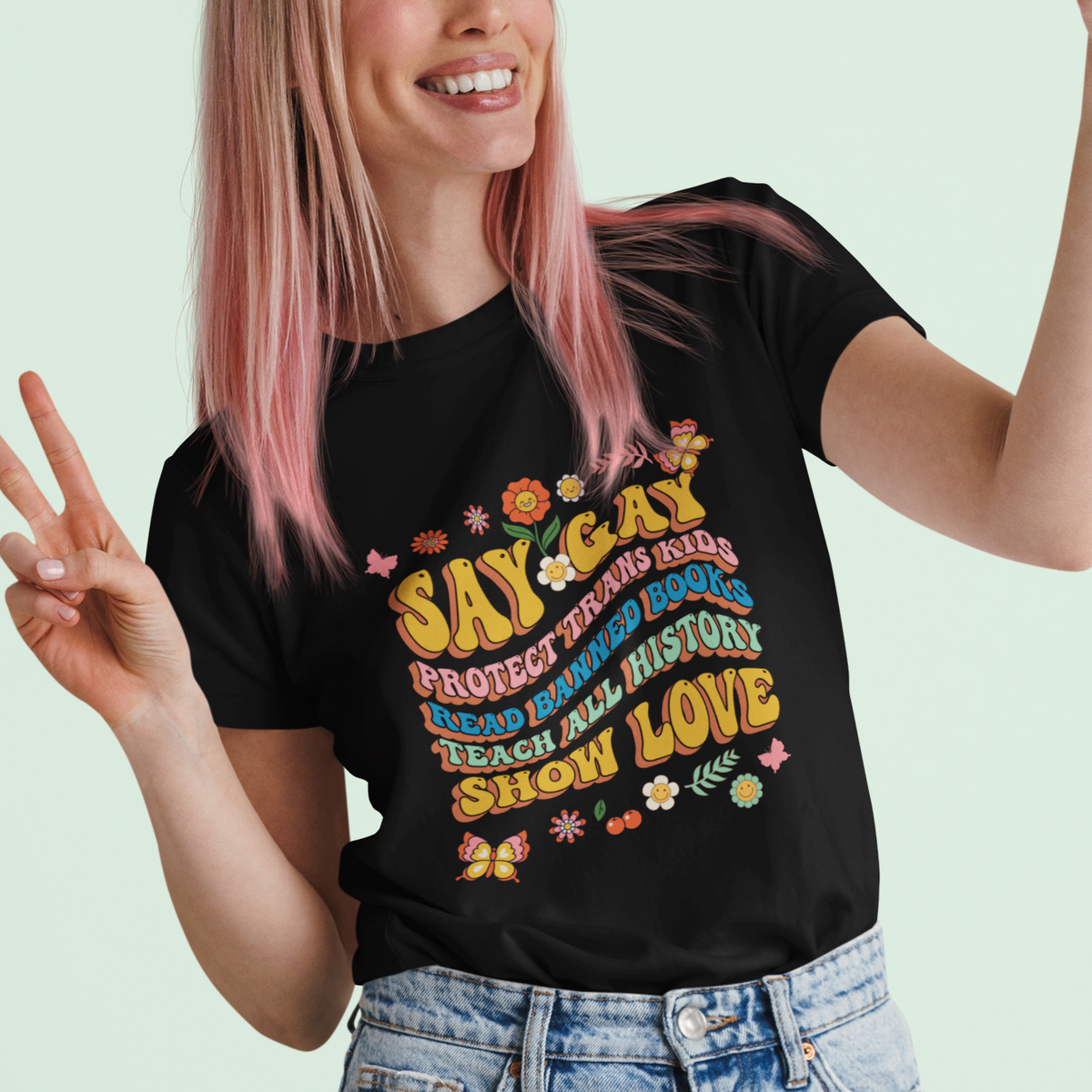 Retro Groovy T Shirt Say Gay Protect Trans Kids Read Banned Books Lgbt Groovy - Wonder Print Shop