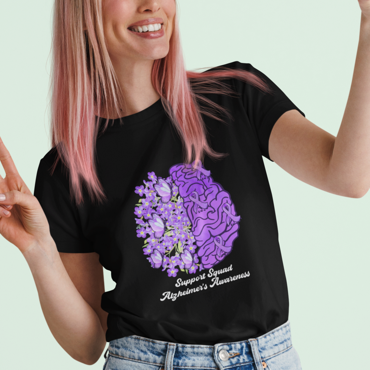 Alzheimer's Awareness T Shirt Support Squad Alzheimer's Warrior Dementia Forget-me-not Purple Ribbon - Wonder Print Shop
