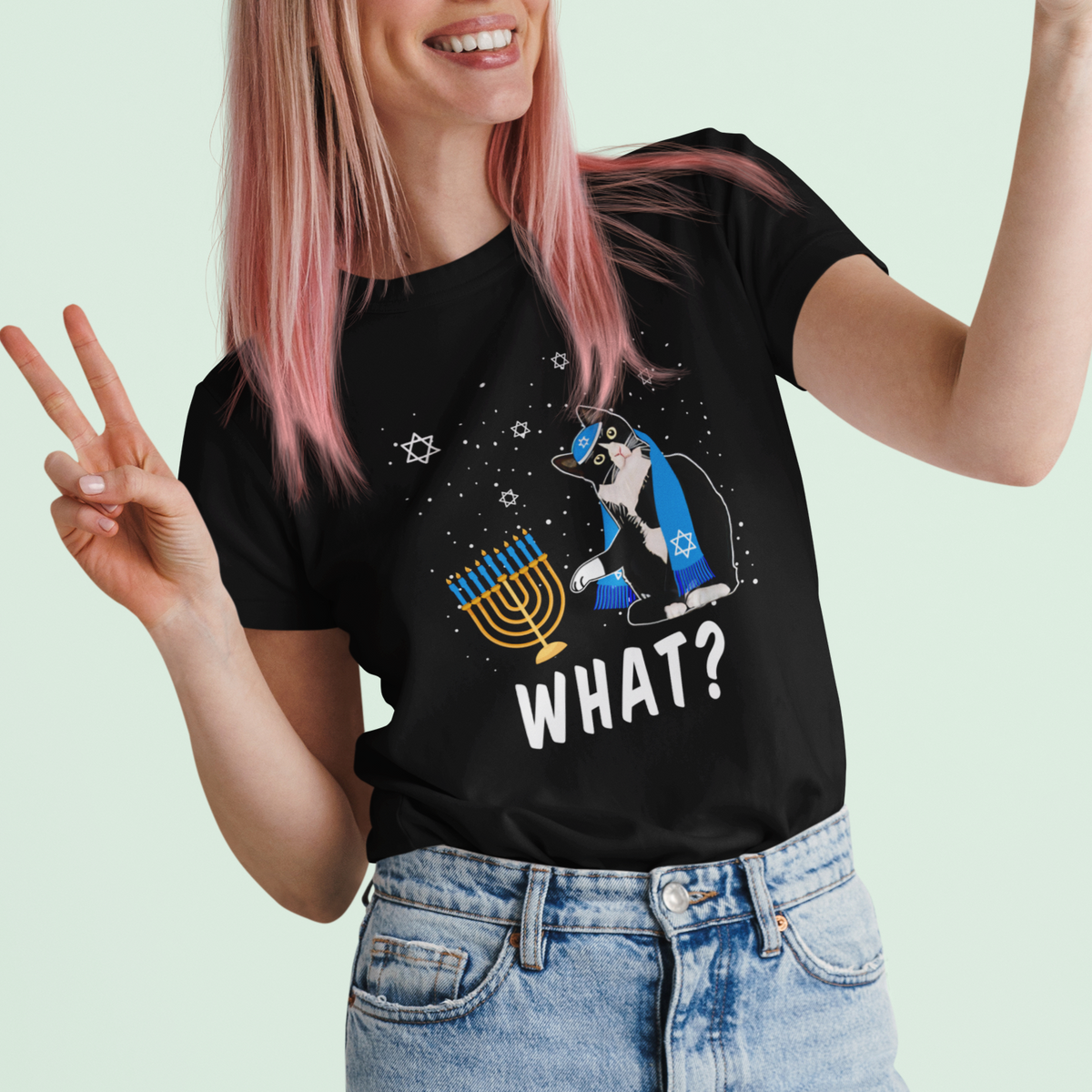 Hanukkah Cat T Shirt What Hanukkah Cat Funny Chanukah Jewish Women Girls Kids - Wonder Print Shop