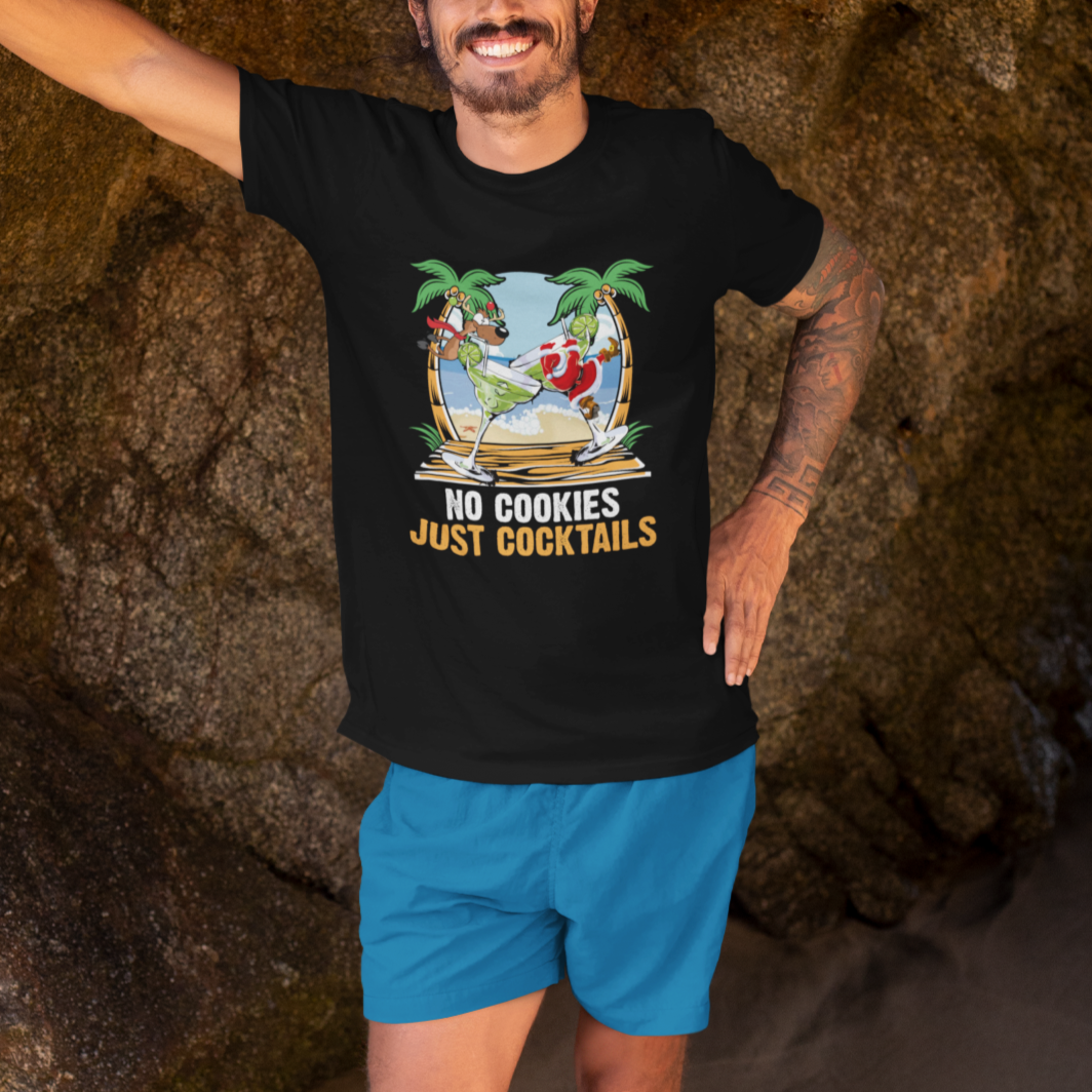 No Cookies Just Cocktails Drunk Santa Reindeer Summer Christmas T Shirt - Wonder Print Shop