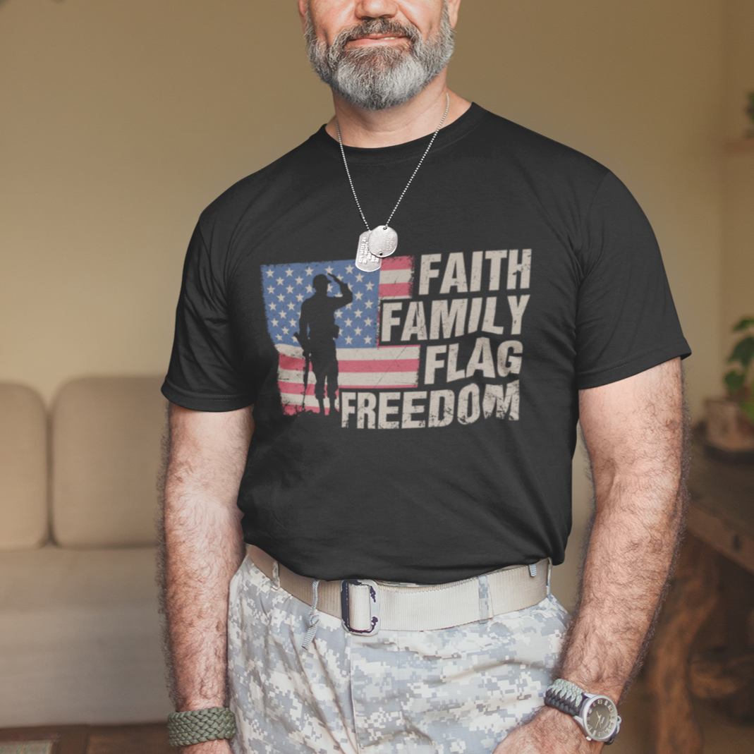 American Patriotic T Shirt Faith Family Flag Freedom US Flag Patriot - Wonder Print Shop
