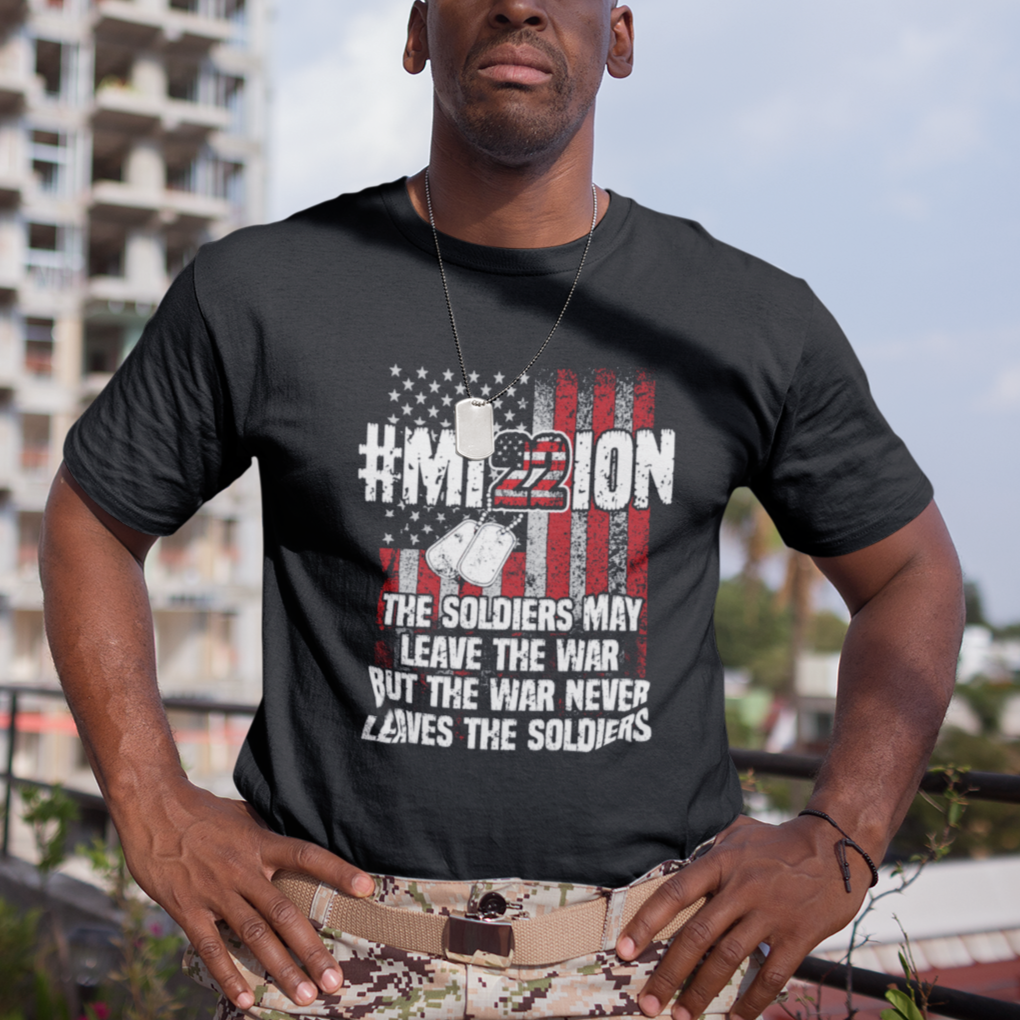 Veteran PTSD T Shirt Mission Save 22 Every Day American Flag Suicide Awareness - Wonder Print Shop