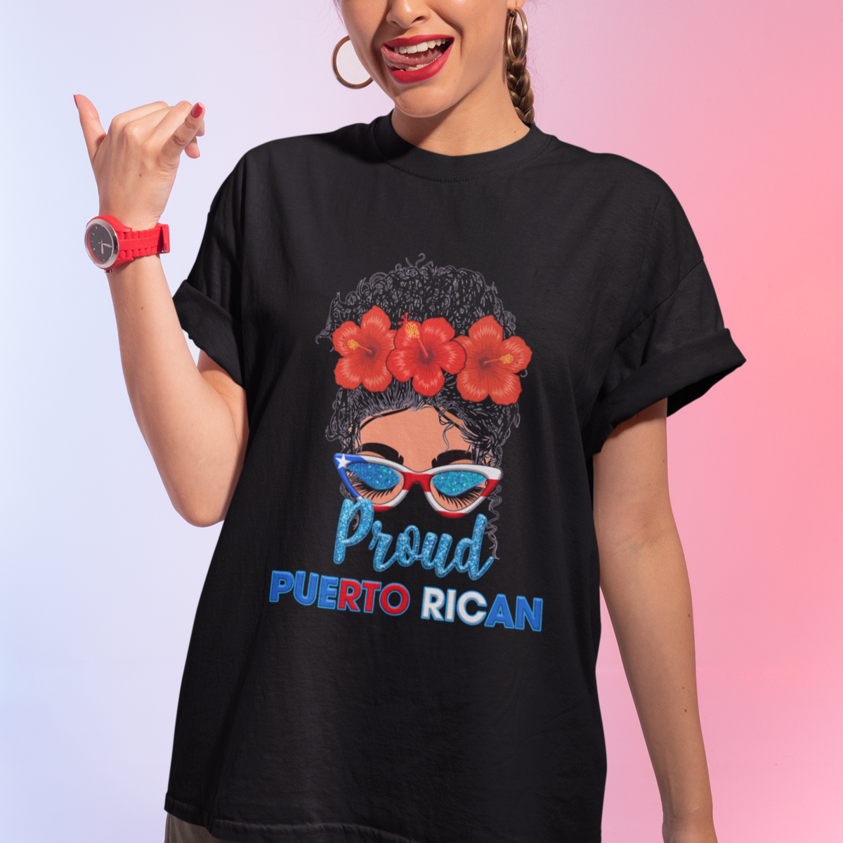 Puerto Rico T Shirt Proud Puerto Rican Women Puerto Rico Flag Messy Bun Boricua - Wonder Print Shop