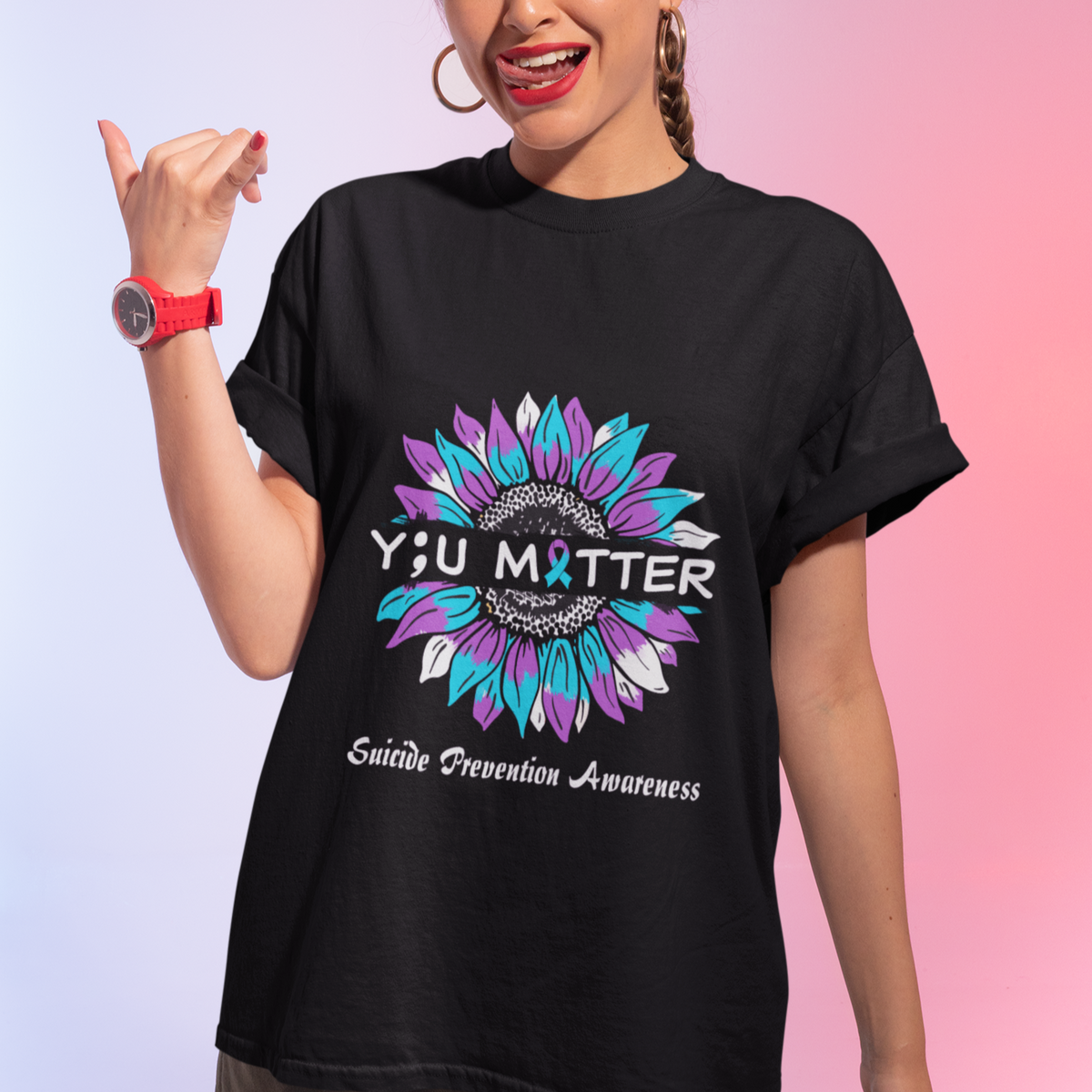 Suicide Prevention Awareness T Shirt You Matter Sunflower Semicolon Suicide Prevention Awareness - Wonder Print Shop