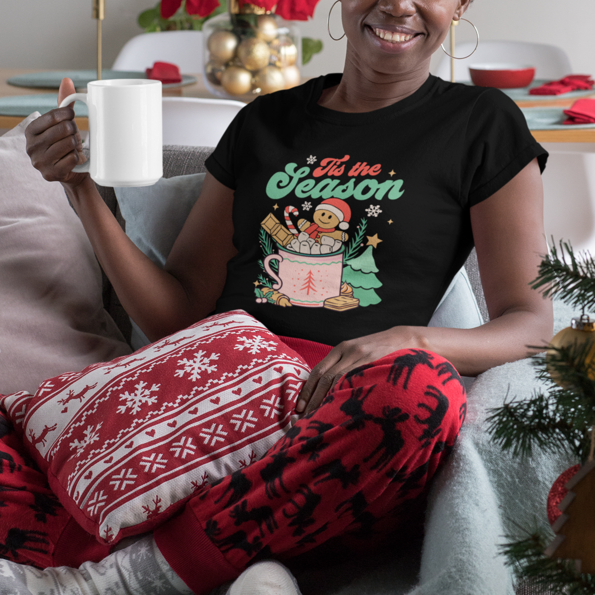 Tis The Season Groovy Retro Christmas Gingerbread Hot Cocoa T Shirt - Wonder Print Shop