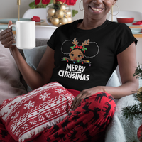 Christmas Mrs. Claus Peeking Santa African American T Shirt For Women - Wonder Print Shop
