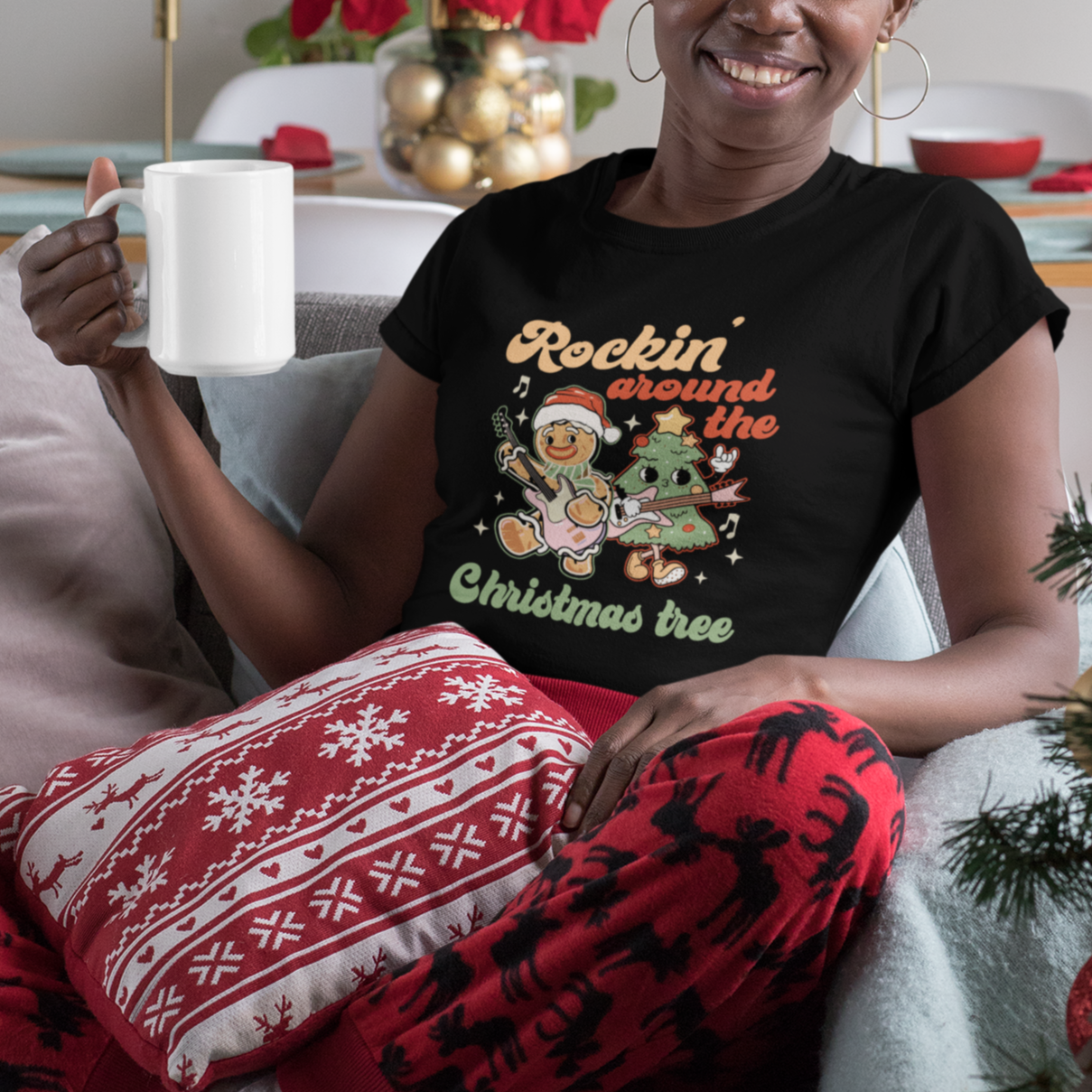 Groovy Christmas T Shirt Rockin' Around The Xmas Tree Groovy Gingerbread Man - Wonder Print Shop