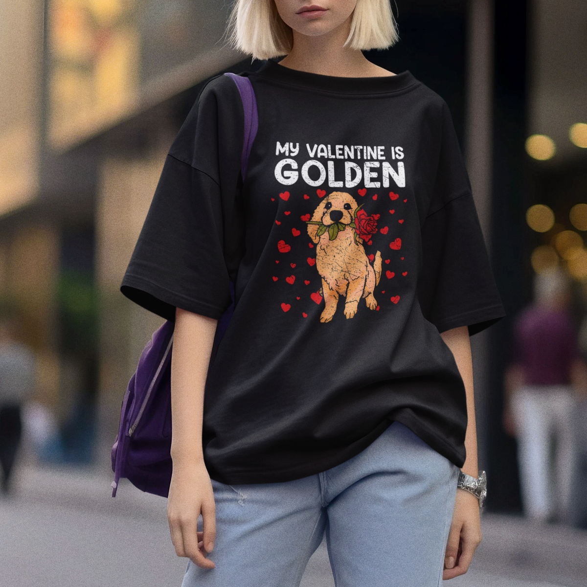 Valentine's Day T Shirt My Valentine Is Golden Retriever Cute Pet Dog Rose - Wonder Print Shop